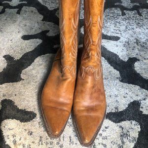 Distressed women's camel leather tall cowboy boot 7
